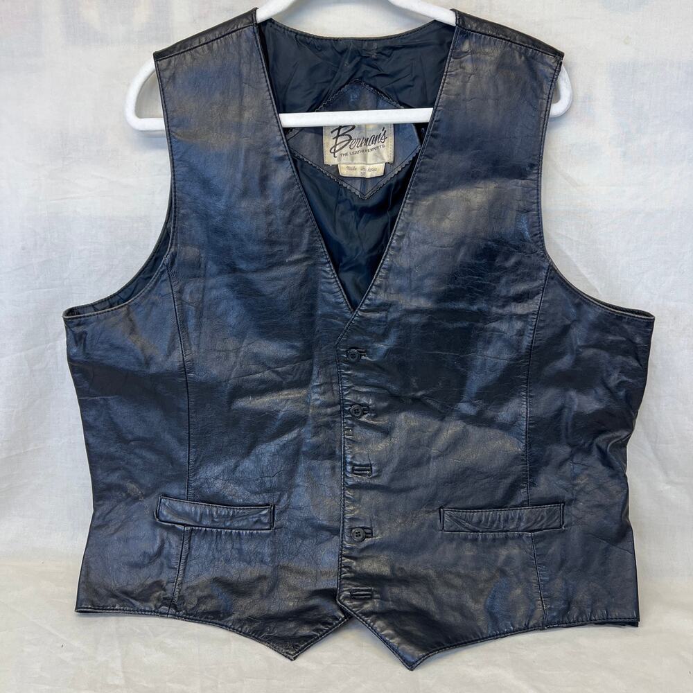 Bermans Leather Experts Black Vest Size 50 Biker 5-Button 2 Pocket